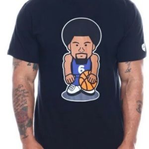 Dr J Julius Erving Men's Cotton Black Graphic Caricature T-Shirt XL